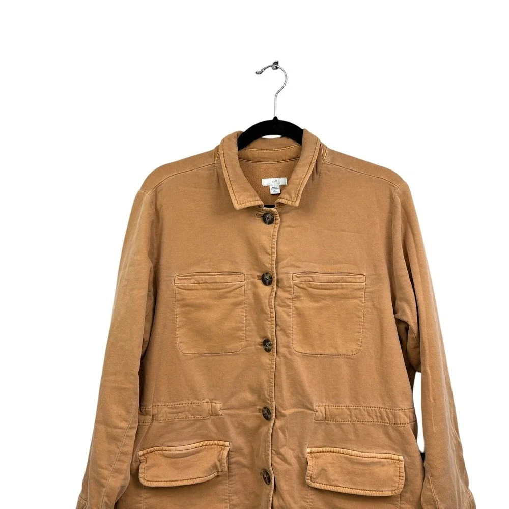 J. Jill Women Dyed Barn Jacket Anorak Light Toffee Cinched Waist Pockets Sz LP*